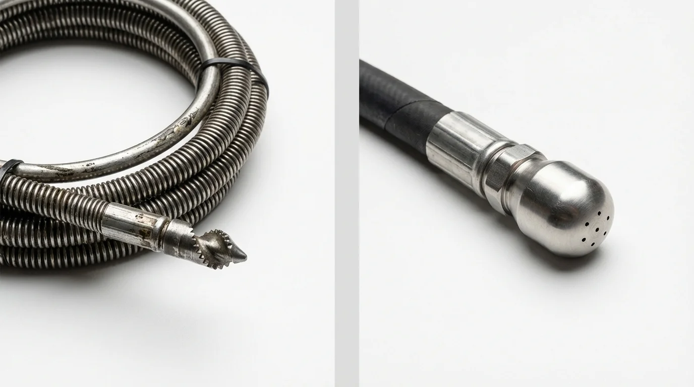 Drain snake cable and hydro jetting nozzle used for drain cleaning in Chicago Heights, IL