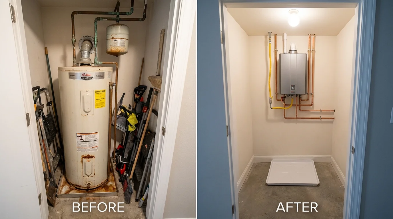 Tank water heater versus wall-mounted tankless unit comparison for Chicago Heights, IL homeowners