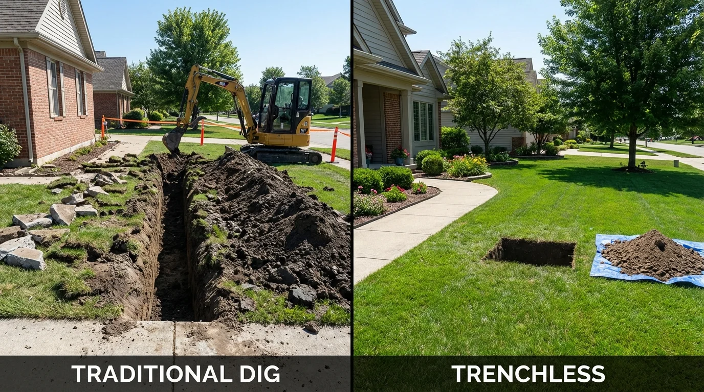 Trenchless sewer repair with minimal yard damage versus traditional excavation in Chicago Heights, IL